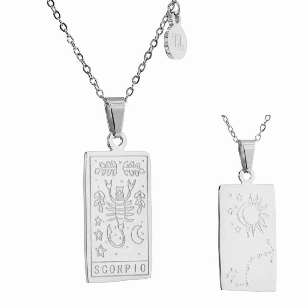 Silver SCORPIO Stainless Steel Zodiac Sign Constellation Pendant Necklace